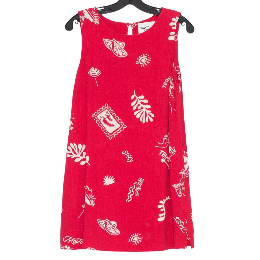Linen Blend Mini Dress Tequila Red Coastal Vacation Beach Resort Paper Heart S